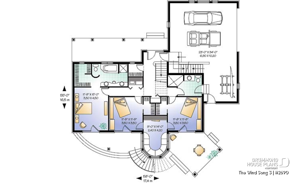 1st level - 2-storey house plan with reverse floor plans, 3 to 4 bedrooms, beautiful master bedroom, panoramic view - The Wind Song 3