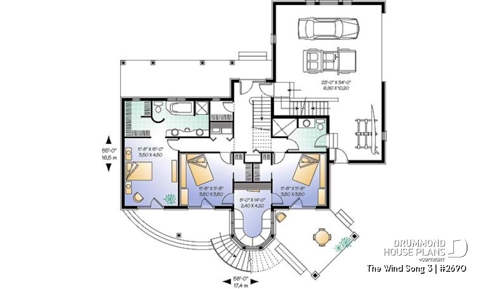 1st level - 2-storey house plan with reverse floor plans, 3 to 4 bedrooms, beautiful master bedroom, panoramic view - The Wind Song 3