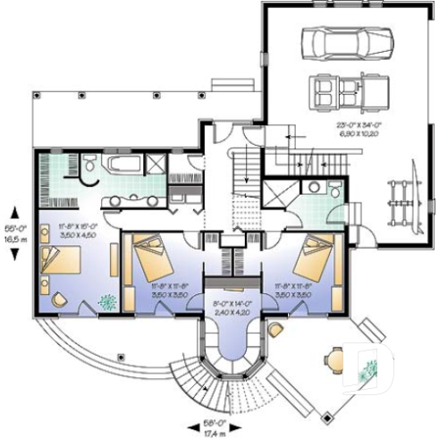1st level - 2-storey house plan with reverse floor plans, 3 to 4 bedrooms, beautiful master bedroom, panoramic view - The Wind Song 3