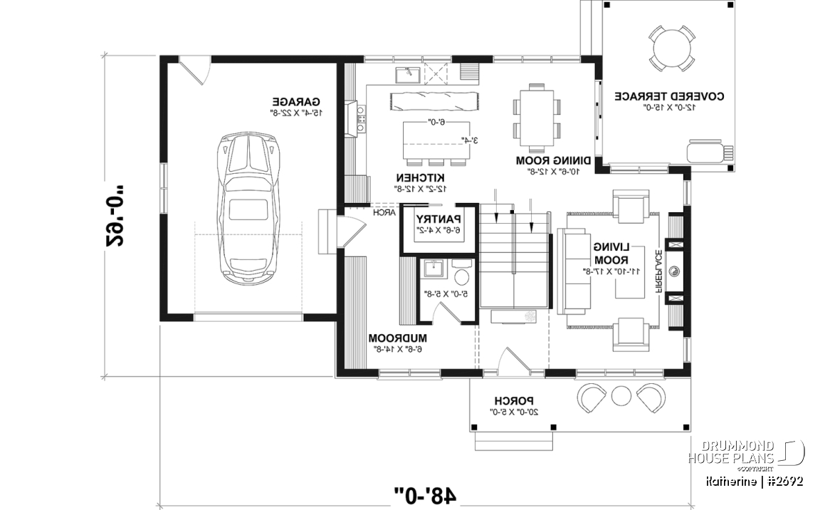 1st level - Modern Farmhouse House Plan with Maibec Stone, 3 Bedrooms and Garage - Katherine