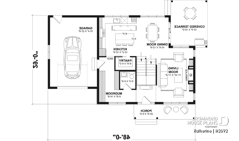 1st level - Modern Farmhouse House Plan with Maibec Stone, 3 Bedrooms and Garage - Katherine