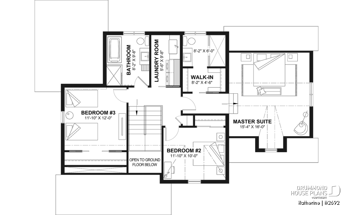 2nd level - Modern Farmhouse House Plan with Maibec Stone, 3 Bedrooms and Garage - Katherine