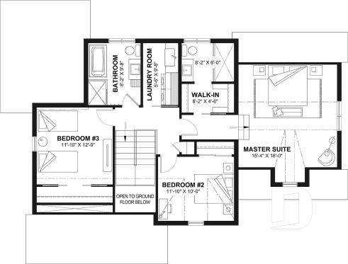 2nd level - Modern Farmhouse House Plan with Maibec Stone, 3 Bedrooms and Garage - Katherine