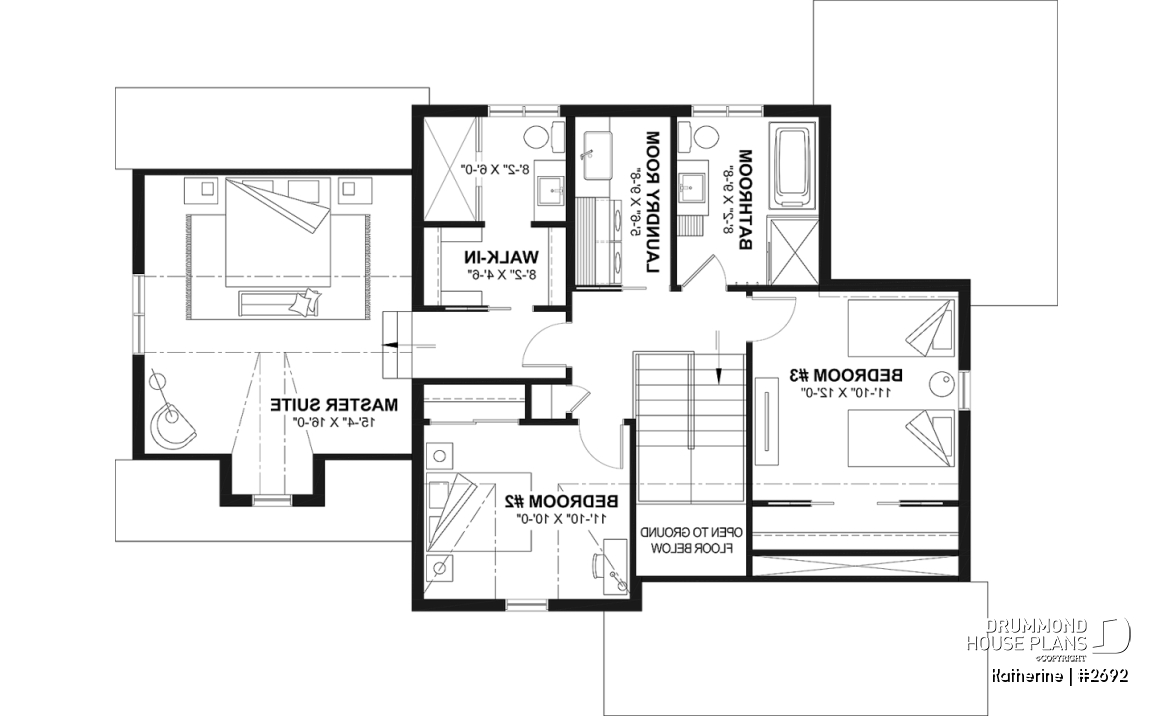 2nd level - Modern Farmhouse House Plan with Maibec Stone, 3 Bedrooms and Garage - Katherine