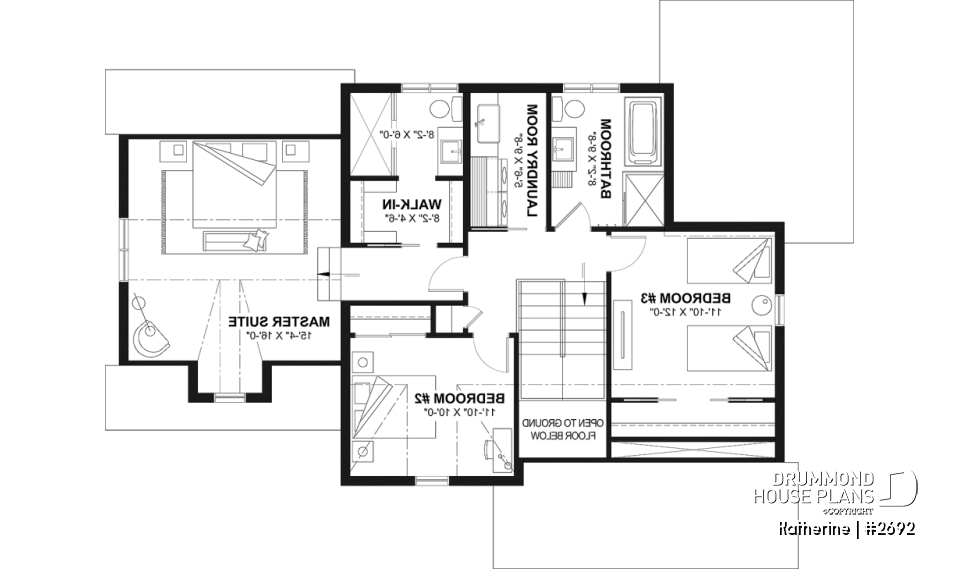 2nd level - Modern Farmhouse House Plan with Maibec Stone, 3 Bedrooms and Garage - Katherine