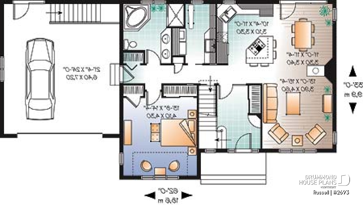 1st level - 3 to 4 bedroom simple 2-storey home, bonus room above 2-car garage, family and living rooms - Russell