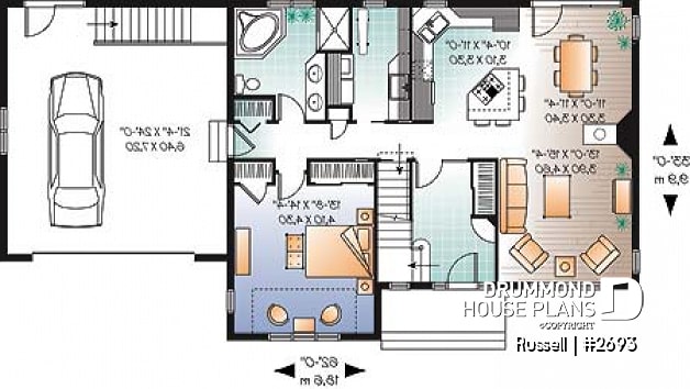 1st level - 3 to 4 bedroom simple 2-storey home, bonus room above 2-car garage, family and living rooms - Russell