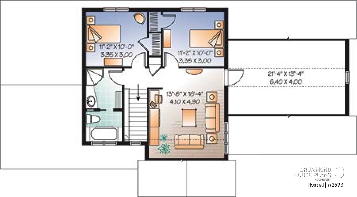 2nd level - 3 to 4 bedroom simple 2-storey home, bonus room above 2-car garage, family and living rooms - Russell