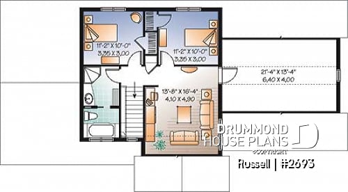 2nd level - 3 to 4 bedroom simple 2-storey home, bonus room above 2-car garage, family and living rooms - Russell