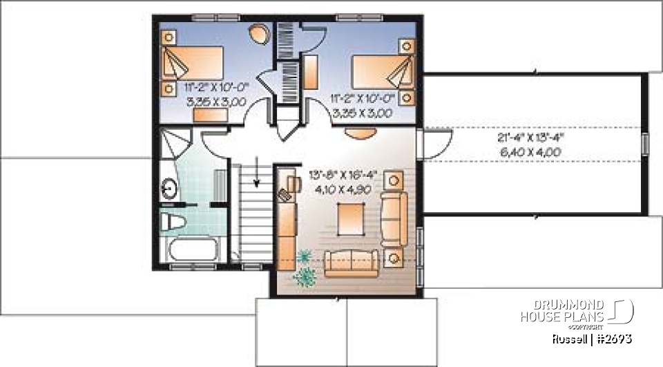 2nd level - 3 to 4 bedroom simple 2-storey home, bonus room above 2-car garage, family and living rooms - Russell