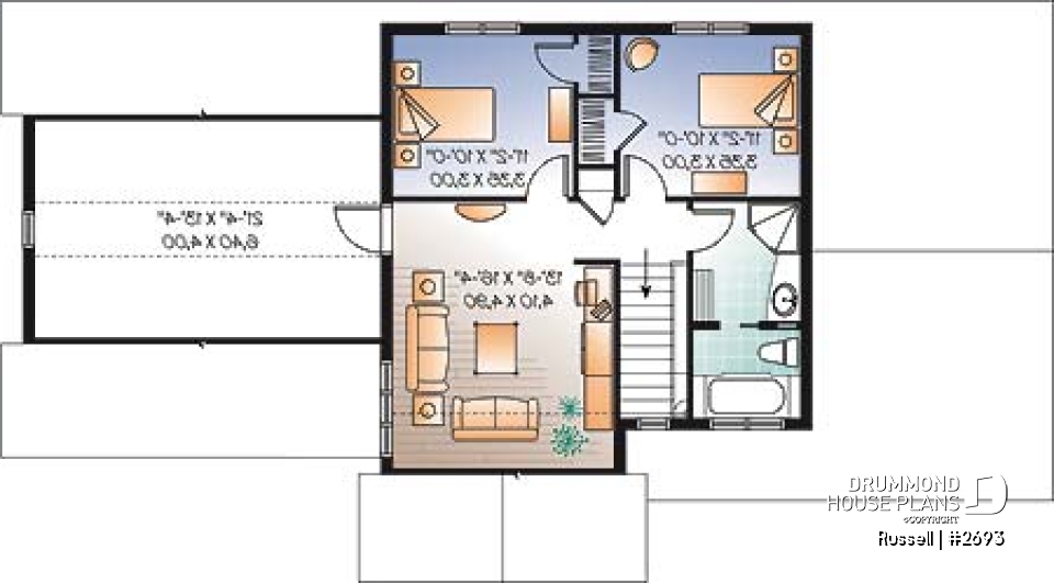 2nd level - 3 to 4 bedroom simple 2-storey home, bonus room above 2-car garage, family and living rooms - Russell
