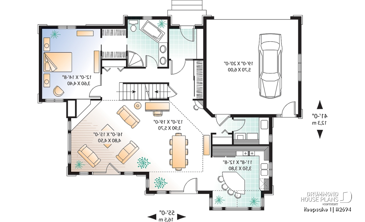 1st level - Panoramic view cottage plan, master on main floor, 2-car garage, 4 bedrooms, laundry room - Keepsake 1