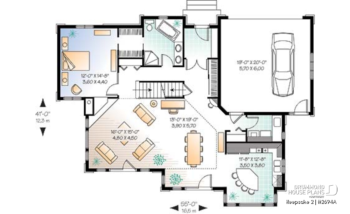 1st level - Beautiful Craftsman house plan with open floor plan concept, large deck, 4 bedrooms, mezzanine, fireplace - Keepsake 2