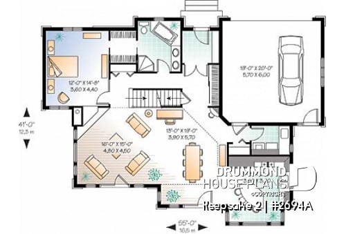 1st level - Beautiful Craftsman house plan with open floor plan concept, large deck, 4 bedrooms, mezzanine, fireplace - Keepsake 2