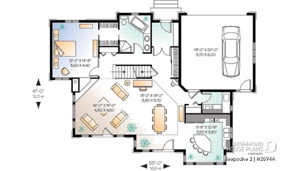 1st level - Beautiful Craftsman house plan with open floor plan concept, large deck, 4 bedrooms, mezzanine, fireplace - Keepsake 2