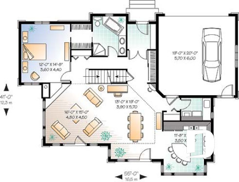 1st level - Beautiful Craftsman house plan with open floor plan concept, large deck, 4 bedrooms, mezzanine, fireplace - Keepsake 2