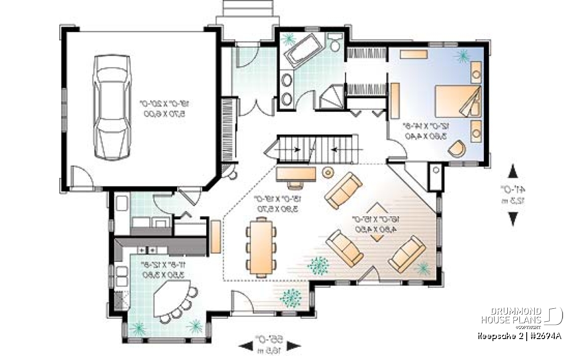 1st level - Beautiful Craftsman house plan with open floor plan concept, large deck, 4 bedrooms, mezzanine, fireplace - Keepsake 2