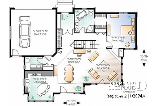 1st level - Beautiful Craftsman house plan with open floor plan concept, large deck, 4 bedrooms, mezzanine, fireplace - Keepsake 2