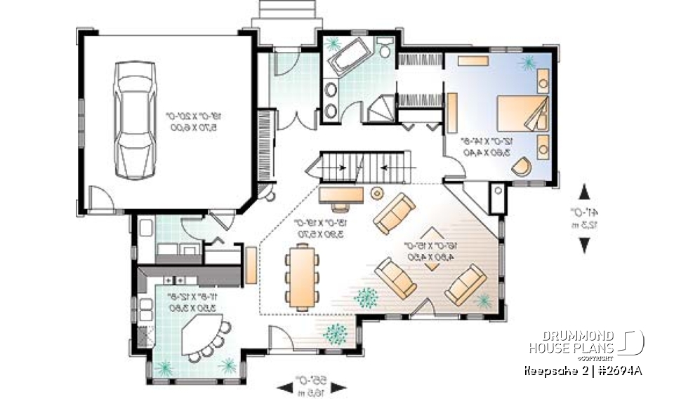 1st level - Beautiful Craftsman house plan with open floor plan concept, large deck, 4 bedrooms, mezzanine, fireplace - Keepsake 2