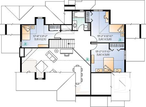 2nd level - Beautiful Craftsman house plan with open floor plan concept, large deck, 4 bedrooms, mezzanine, fireplace - Keepsake 2