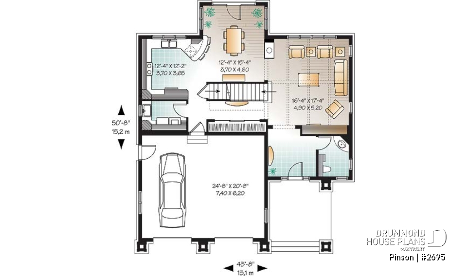 1st level - Mediteranean style house plan,open floor plan, central  fireplace, laundry room, master suite, computer area - Pinson