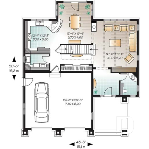 1st level - Mediteranean style house plan,open floor plan, central  fireplace, laundry room, master suite, computer area - Pinson