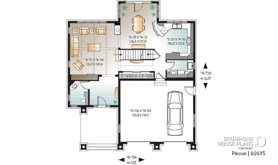 1st level - Mediteranean style house plan,open floor plan, central  fireplace, laundry room, master suite, computer area - Pinson