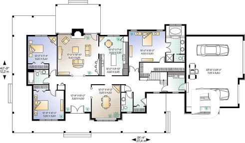 1st level - Large 3 bedroom ranch style house plan, split bedrooms, large family room with fireplace, master suite - Fuller Ranch