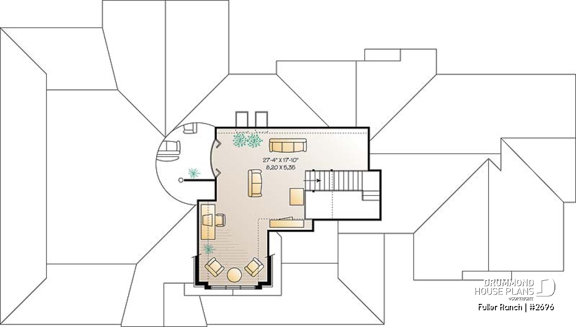 2nd level - Large 3 bedroom ranch style house plan, split bedrooms, large family room with fireplace, master suite - Fuller Ranch