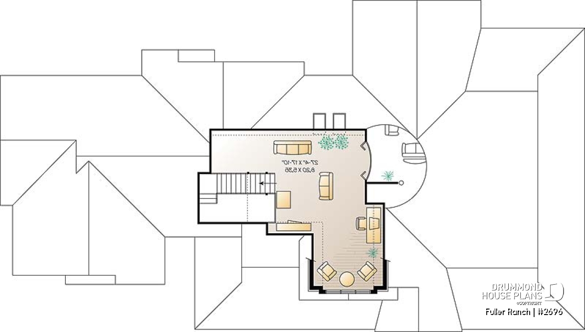 2nd level - Large 3 bedroom ranch style house plan, split bedrooms, large family room with fireplace, master suite - Fuller Ranch