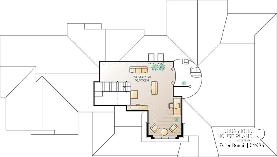 2nd level - Large 3 bedroom ranch style house plan, split bedrooms, large family room with fireplace, master suite - Fuller Ranch