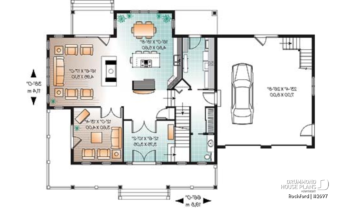 1st level - Beautiful country house plan with 2-car garage,  large master suite, living room, fireplace, media room or den - Rockford
