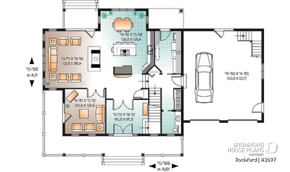 1st level - Beautiful country house plan with 2-car garage,  large master suite, living room, fireplace, media room or den - Rockford