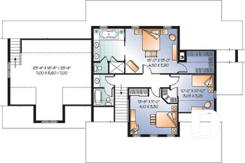 2nd level - Beautiful country house plan with 2-car garage,  large master suite, living room, fireplace, media room or den - Rockford