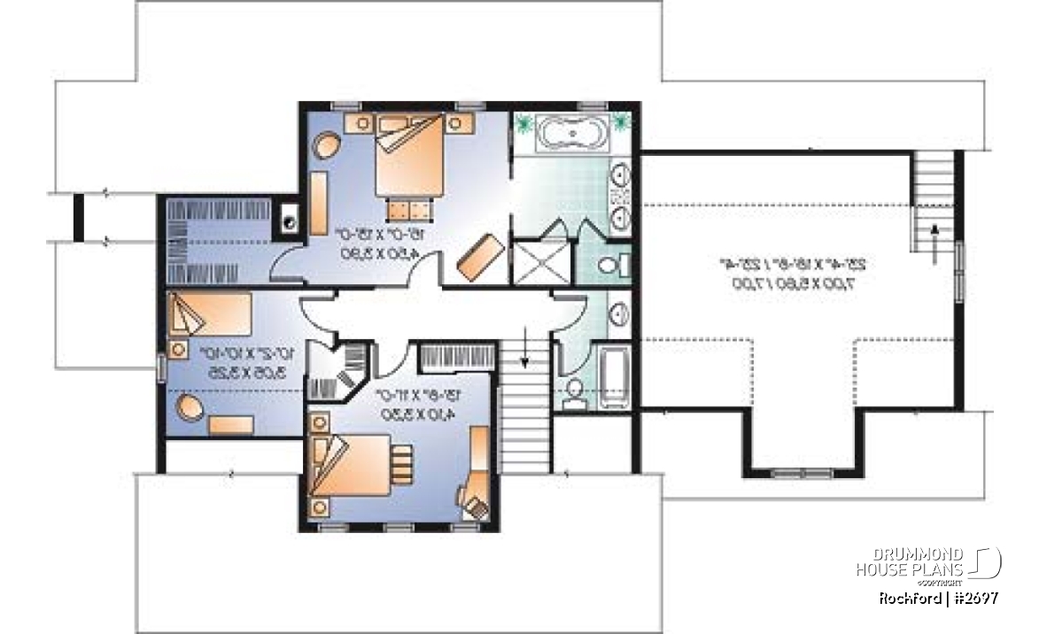2nd level - Beautiful country house plan with 2-car garage,  large master suite, living room, fireplace, media room or den - Rockford