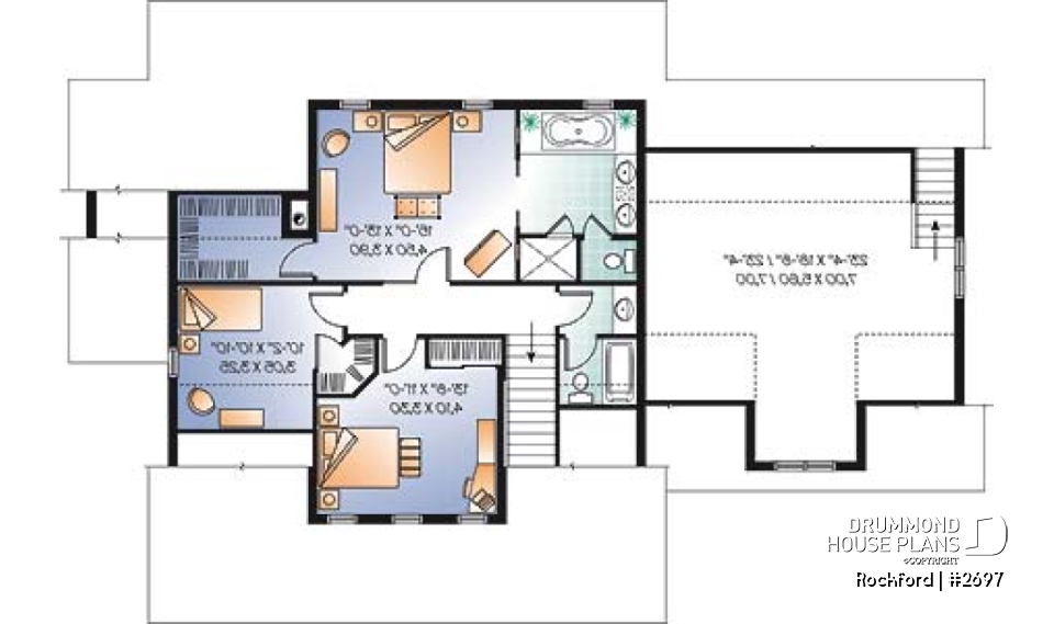 2nd level - Beautiful country house plan with 2-car garage,  large master suite, living room, fireplace, media room or den - Rockford