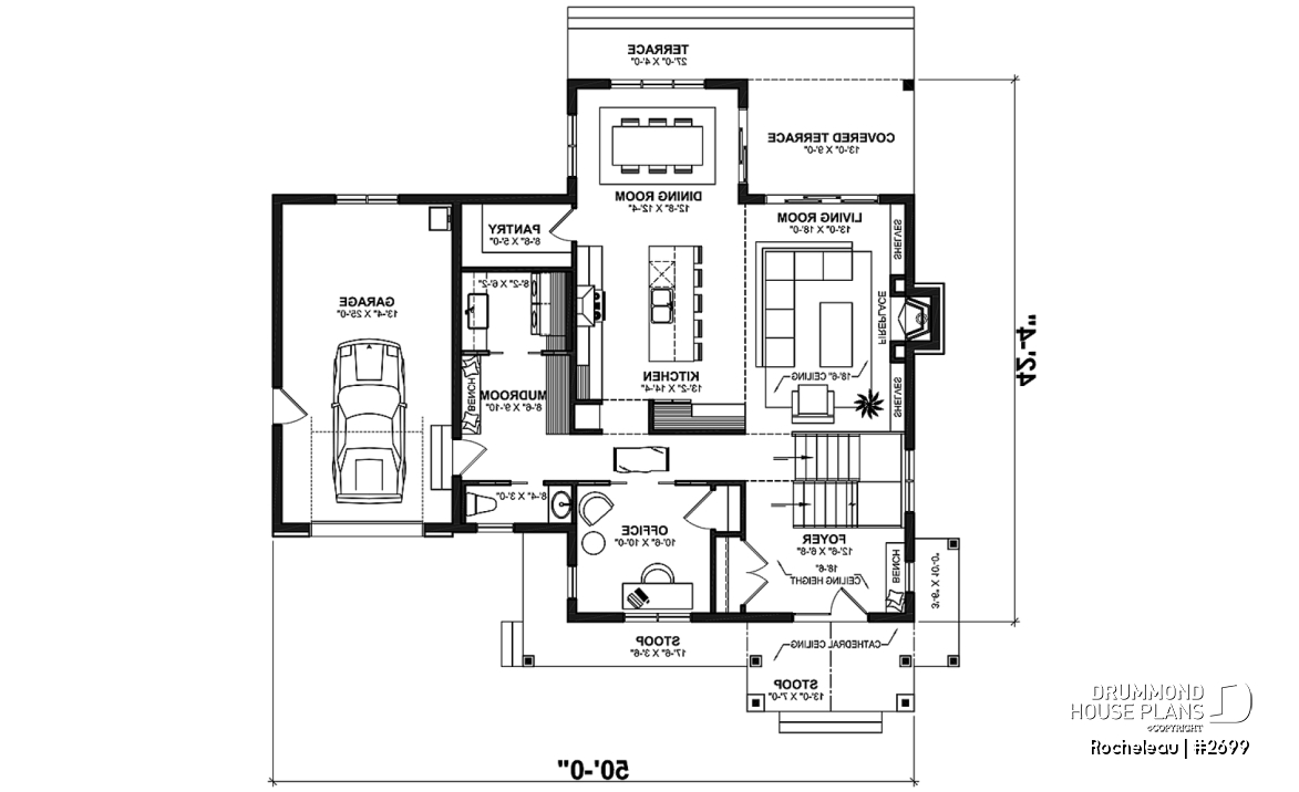 1st level - 2 to 4 bedroom floor plan, 2 story house, garage, pantry, sheltered terrace, optional finished basement ($) - Rocheleau