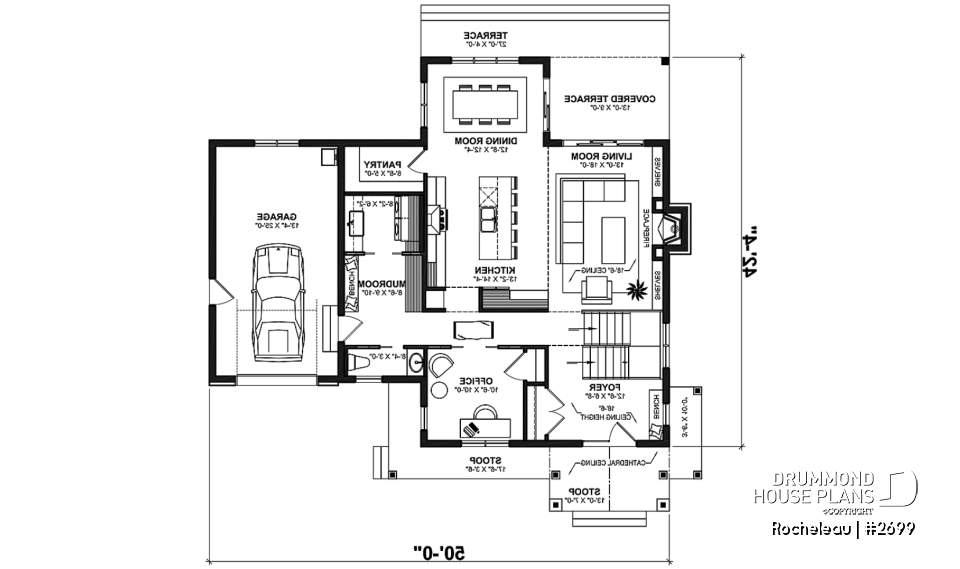 1st level - 2 to 4 bedroom floor plan, 2 story house, garage, pantry, sheltered terrace, optional finished basement ($) - Rocheleau