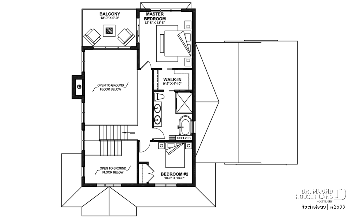 2nd level - 2 to 4 bedroom floor plan, 2 story house, garage, pantry, sheltered terrace, optional finished basement ($) - Rocheleau