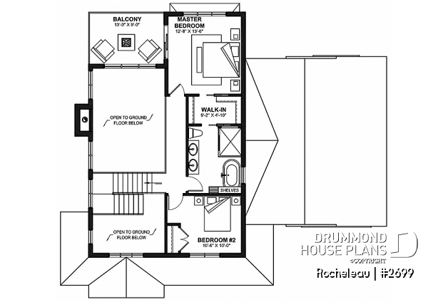 2nd level - 2 to 4 bedroom floor plan, 2 story house with garage, pantry, mudroom, sheltered terrace - Rocheleau