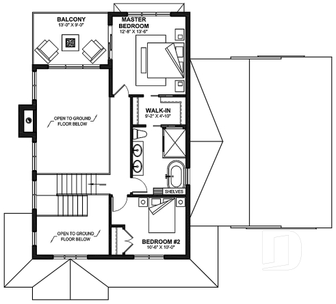 2nd level - 2 to 4 bedroom floor plan, 2 story house, garage, pantry, sheltered terrace, optional finished basement ($) - Rocheleau