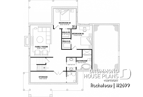 Finished basement - 2 to 4 bedroom floor plan, 2 story house, garage, pantry, sheltered terrace, optional finished basement ($) - Rocheleau