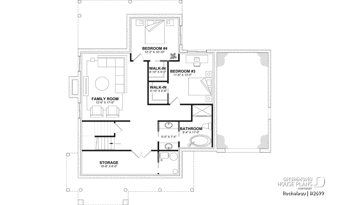 Finished basement (Optional $) - 2 to 4 bedroom floor plan, 2 story house, garage, pantry, sheltered terrace, optional finished basement ($) - Rocheleau