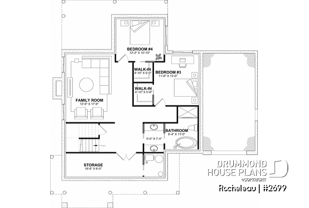 Finished basement (Optional $) - 2 to 4 bedroom floor plan, 2 story house, garage, pantry, sheltered terrace, optional finished basement ($) - Rocheleau