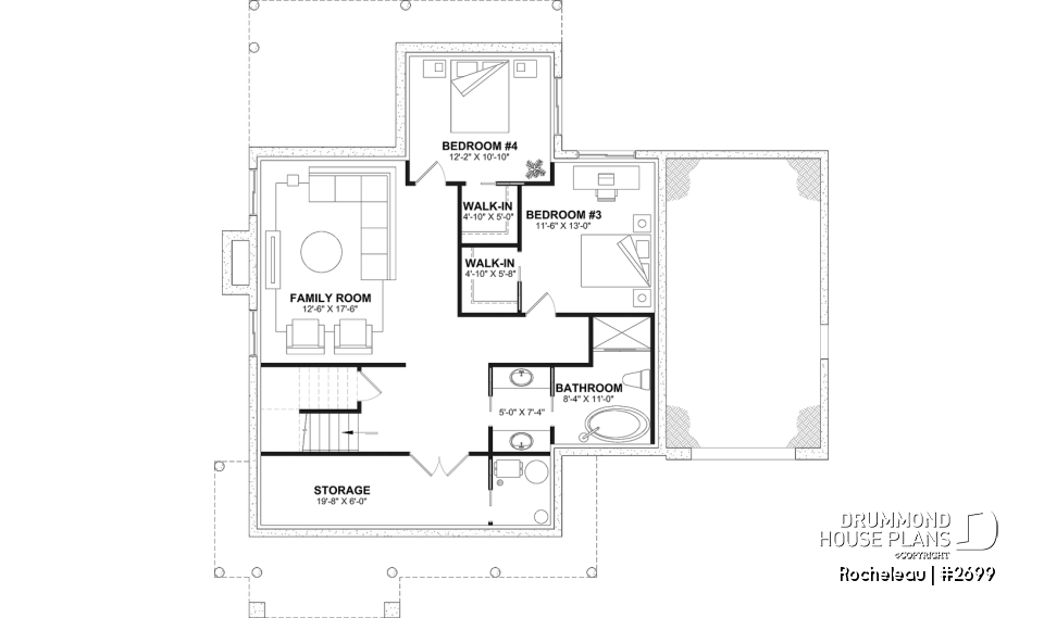 Finished basement (Optional $) - 2 to 4 bedroom floor plan, 2 story house, garage, pantry, sheltered terrace, optional finished basement ($) - Rocheleau