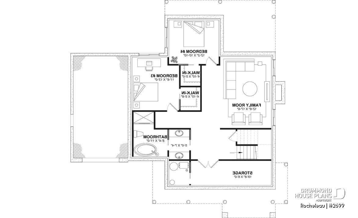 Finished basement (Optional $) - 2 to 4 bedroom floor plan, 2 story house, garage, pantry, sheltered terrace, optional finished basement ($) - Rocheleau