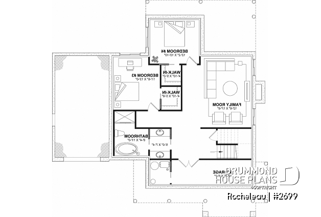 Finished basement (Optional $) - 2 to 4 bedroom floor plan, 2 story house, garage, pantry, sheltered terrace, optional finished basement ($) - Rocheleau