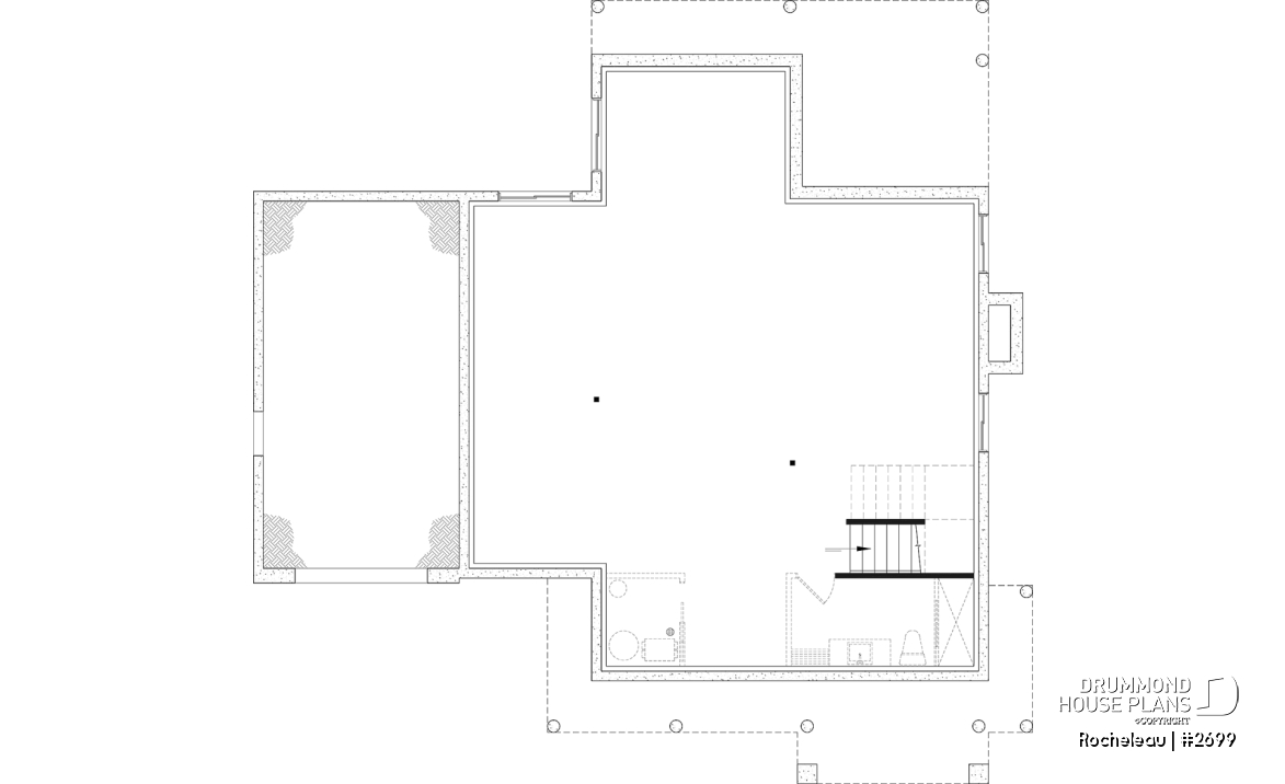 Unfinished basement - 2 to 4 bedroom floor plan, 2 story house, garage, pantry, sheltered terrace, optional finished basement ($) - Rocheleau