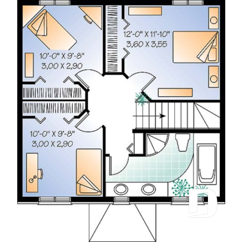 2nd level - Affordable english style two-storey home, 3 bedrooms, 2 bathrooms, laundry on main floor - Forester