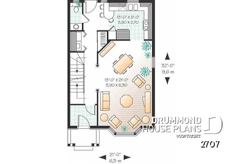1st level - 2 storey english cottage plan with 2 and 3 bedroom options, laundry room on first floor - Vicky